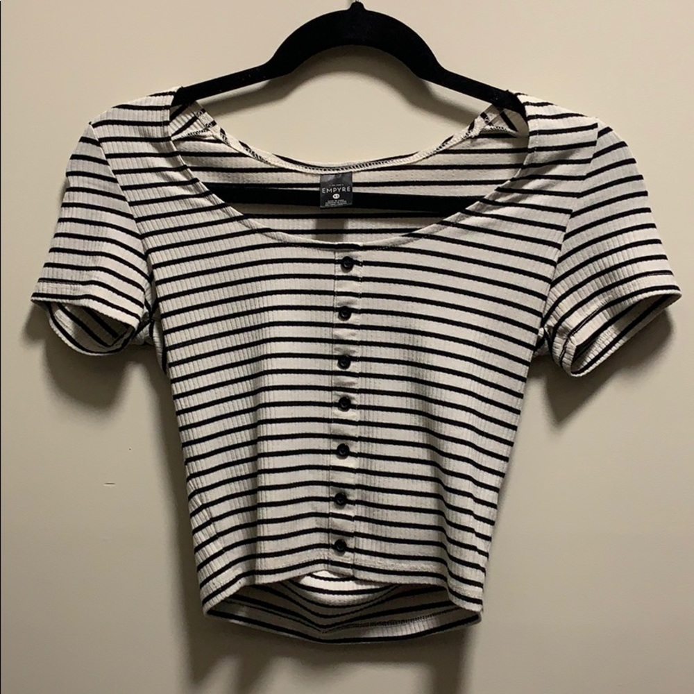 Empyre Striped Button Down Crop Top